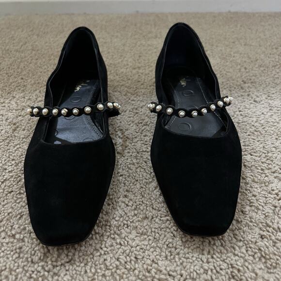 Boden Black Mary Jane Ballet Flats Pearl Strap Suede Size 39 Academia Office - Picture 5 of 9